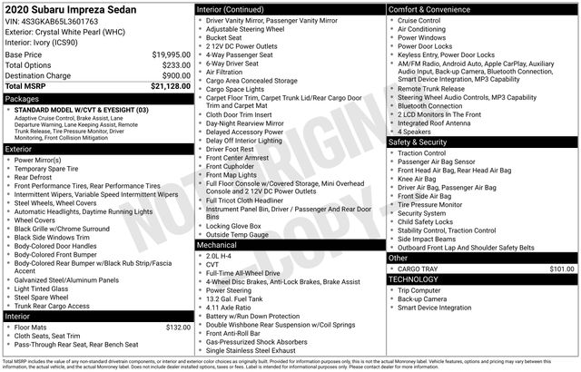 used 2020 Subaru Impreza car, priced at $14,299