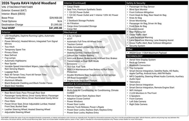 Everest 2026 Toyota RAV4 SUV / Crossover All-Wheel Drive Continuously Variable Transmission