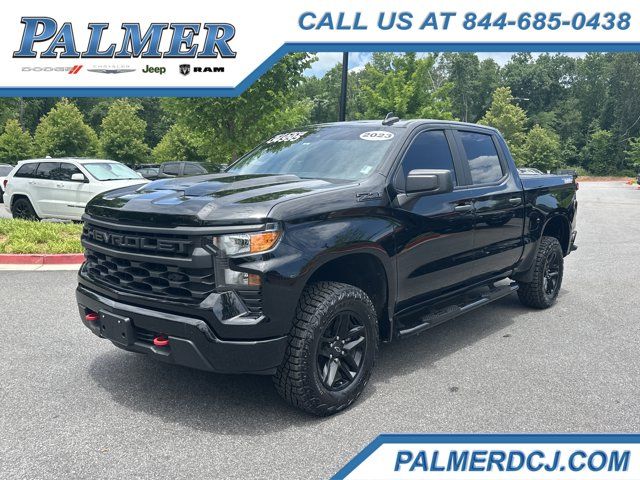 Black 2023 Chevrolet Silverado 1500 Custom Trail Boss Crew Cab 4WD Pickup Truck Four-Wheel Drive 8-Speed Automatic