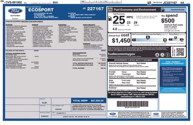 used 2018 Ford EcoSport car, priced at $10,631