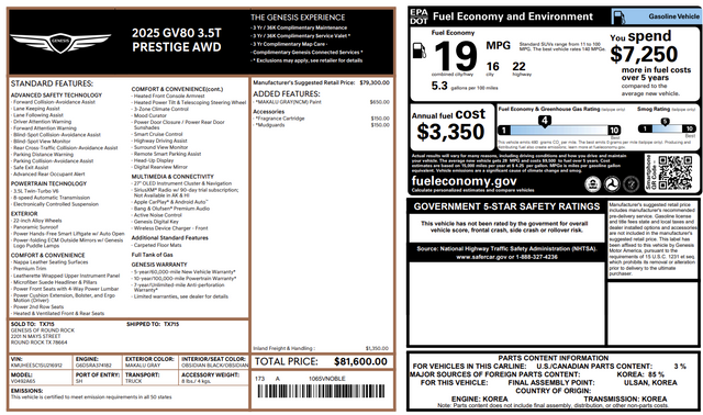 2025 Genesis GV80 3.5T -
                Round Rock, TX