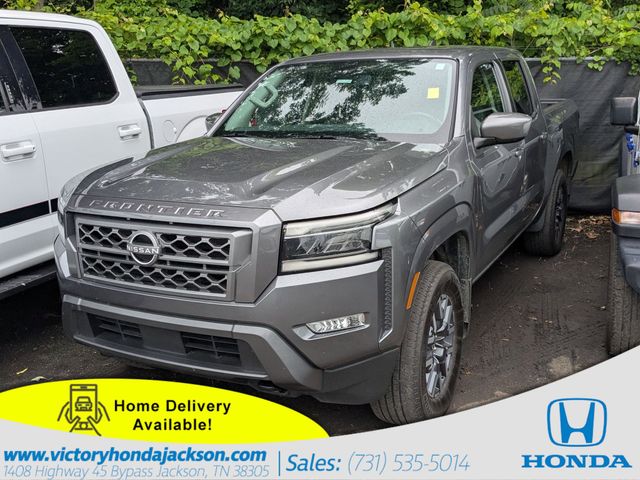 Gray (Gun Metallic) 2024 Nissan Frontier SL 4dr Crew Cab 4WD Pickup Truck Four-Wheel Drive 9-Speed Automatic Overdrive