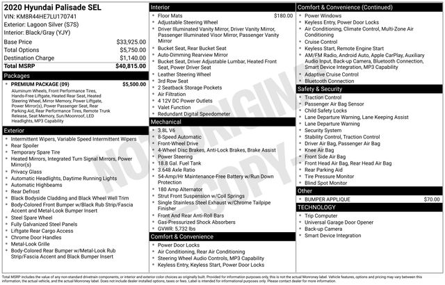 Lagoon Silver 2020 Hyundai Palisade SUV / Crossover Front-Wheel Drive 8-Speed Automatic
