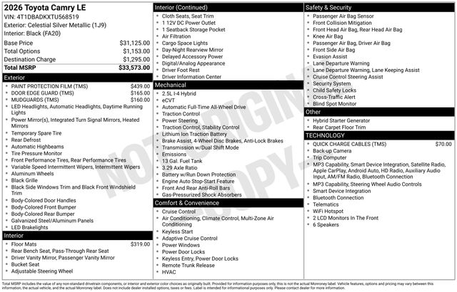 Celestial Silver Metallic 2026 Toyota Camry Sedan All-Wheel Drive Continuously Variable Transmission