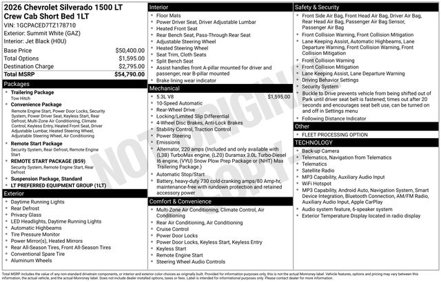 Summit White 2026 Chevrolet Silverado 1500 Pickup Truck 4X2 Automatic
