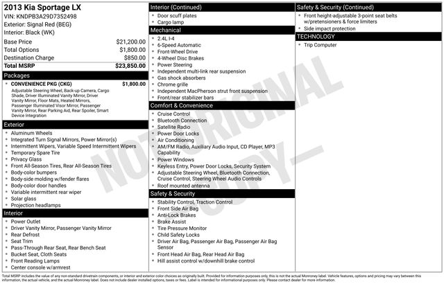 Signal Red 2013 Kia Sportage LX SUV / Crossover Front-Wheel Drive 6-Speed Automatic