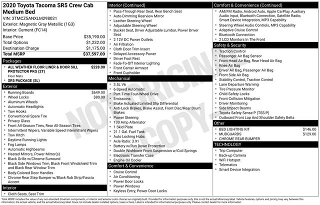 used 2020 Toyota Tacoma car, priced at $32,599