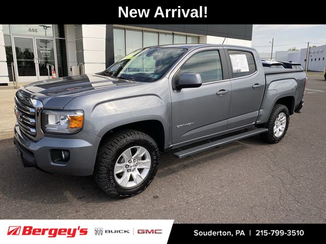 Gray (Satin Steel Metallic) 2018 GMC Canyon SLE Crew Cab 4WD Pickup Truck Four-Wheel Drive 8-Speed Automatic