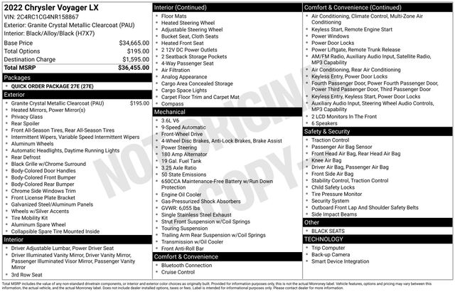 Used 2022 Chrysler Voyager Van