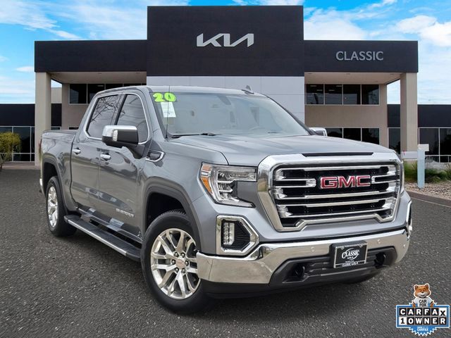 Gray (Satin Steel Metallic) 2020 GMC Sierra 1500 SLT Crew Cab 4WD Pickup Truck Four-Wheel Drive Automatic