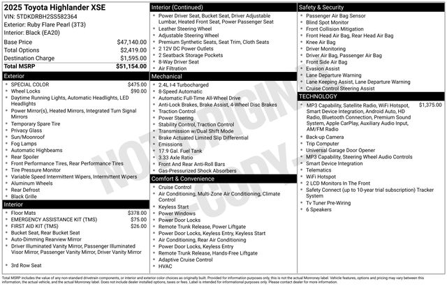 Red (Ruby Flare Pearl) 2025 Toyota Highlander SUV / Crossover All-Wheel Drive 8-Speed Automatic