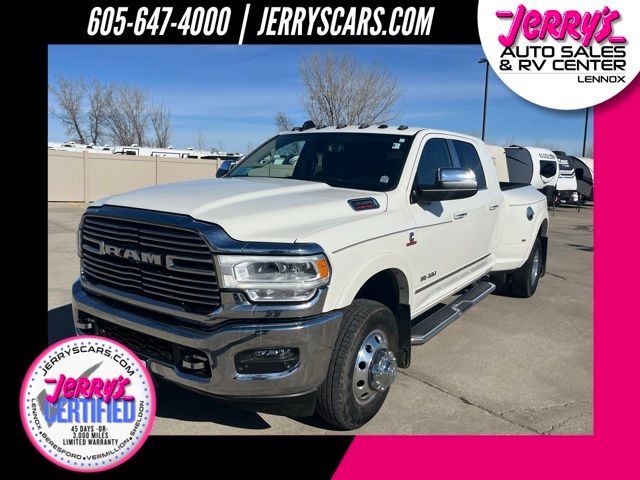Pearl White 2022 RAM 3500 Laramie Mega Cab DRW 4WD Pickup Truck Four-Wheel Drive 6-Speed Automatic
