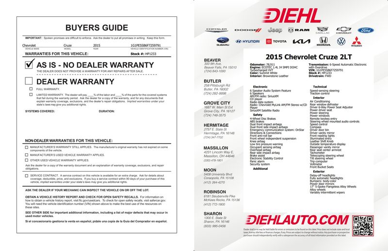 Used 2015 Chevrolet Cruze Sedan
