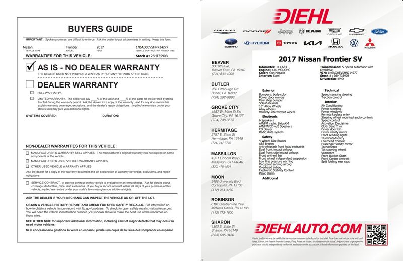 Used 2017 Nissan Frontier Truck