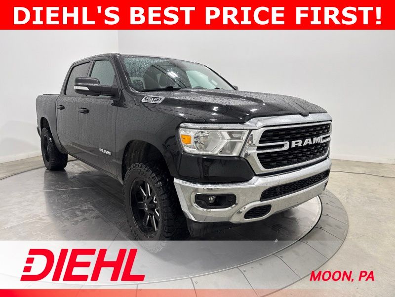 Diamond Black Crystal Pearlcoat 2022 RAM 1500 Big Horn Crew Cab 4WD Pickup Truck Four-Wheel Drive 8-Speed Automatic