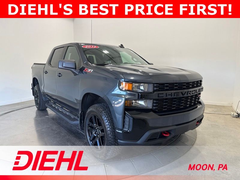 Shadow Gray Metallic 2022 Chevrolet Silverado 1500 Custom Trail Boss Crew Cab 4WD Pickup Truck Four-Wheel Drive 8-Speed Automatic