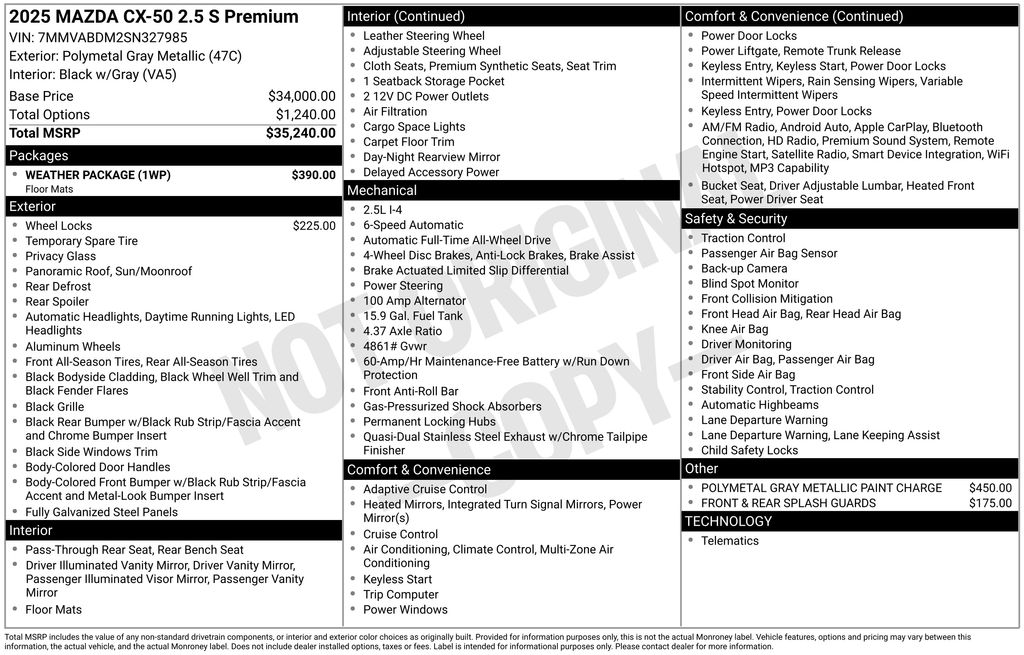 new 2025 Mazda CX-50 car, priced at $36,660