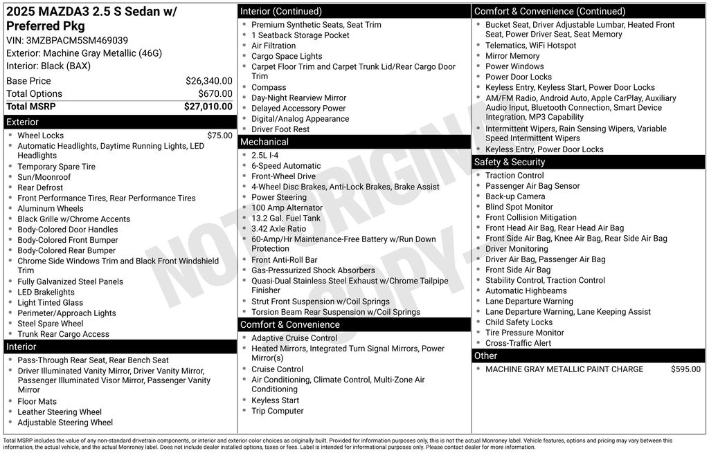 new 2025 Mazda Mazda3 car, priced at $28,395