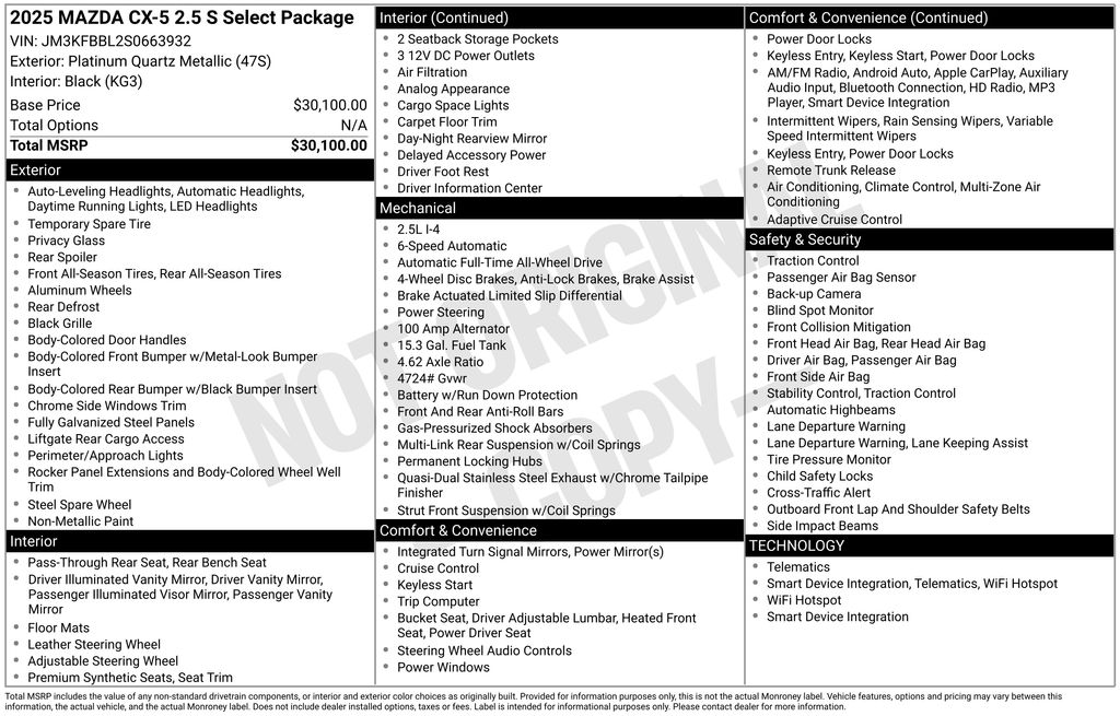 new 2025 Mazda CX-5 car, priced at $30,767