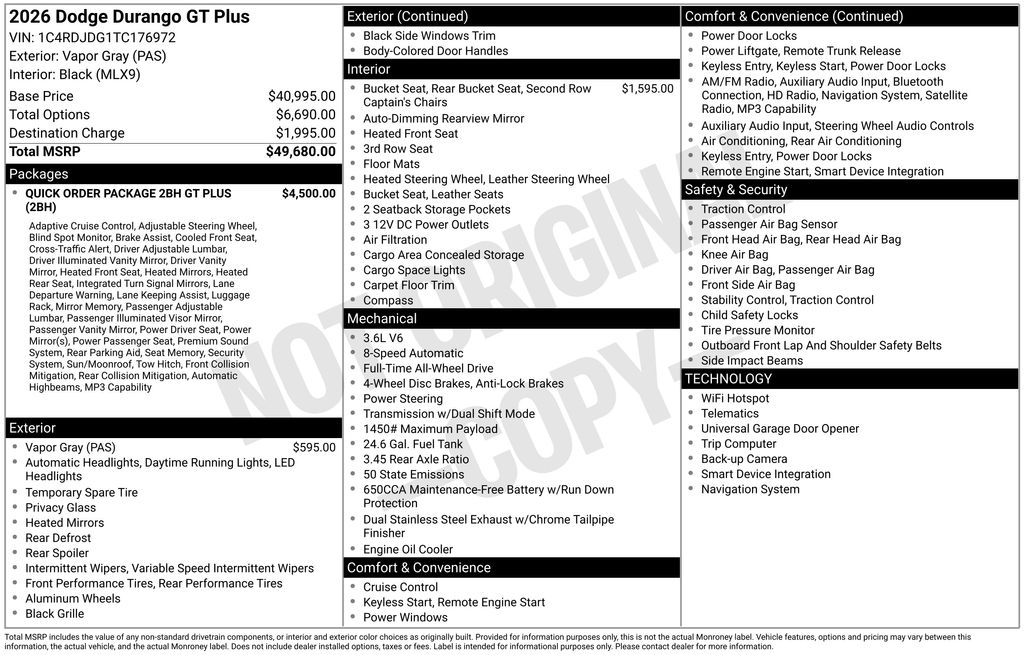 new 2026 Dodge Durango car, priced at $43,649