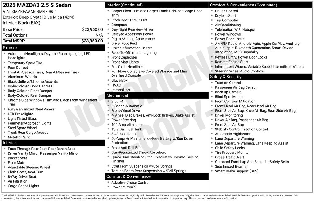 new 2025 Mazda Mazda3 car, priced at $24,731