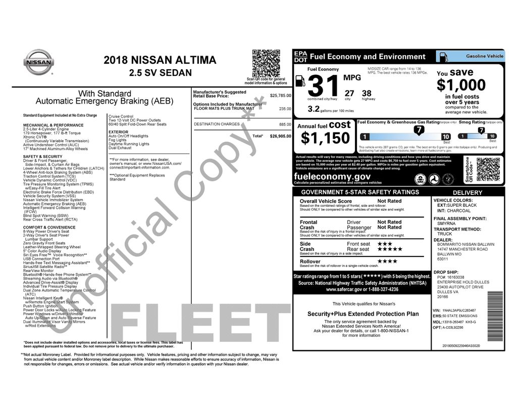 used 2018 Nissan Altima car, priced at $15,400