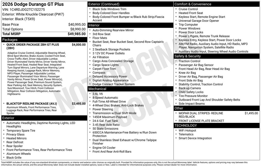 new 2026 Dodge Durango car, priced at $49,980