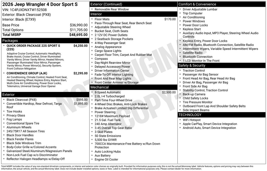 new 2026 Jeep Wrangler car, priced at $49,576