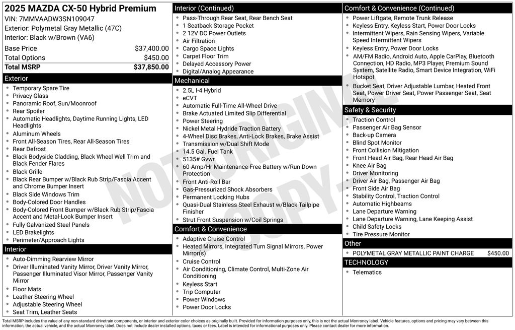 new 2025 Mazda CX-50 Hybrid car, priced at $39,270