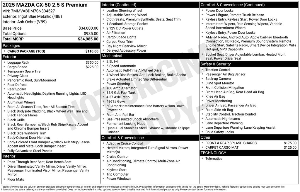 new 2025 Mazda CX-50 car, priced at $35,358