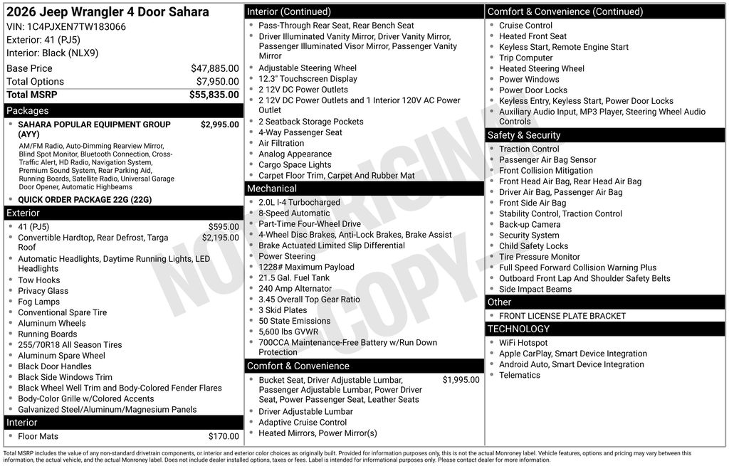 new 2026 Jeep Wrangler car, priced at $53,185
