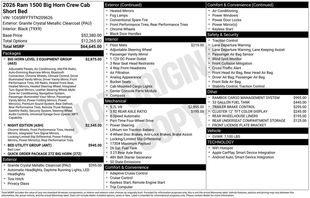 new 2026 Ram 1500 car, priced at $56,639