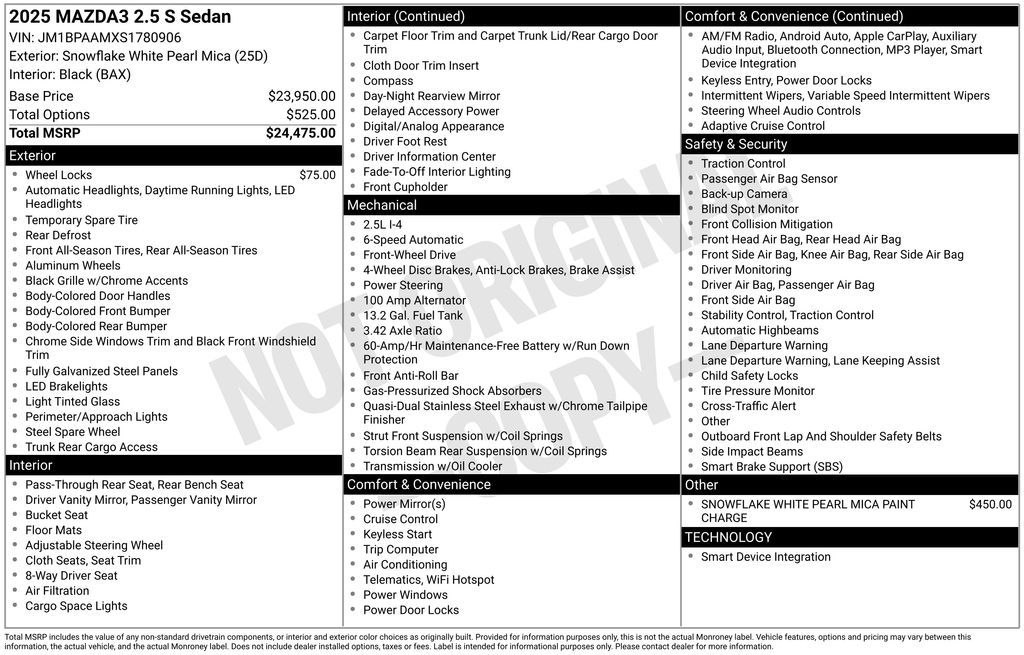 new 2025 Mazda Mazda3 car, priced at $25,860