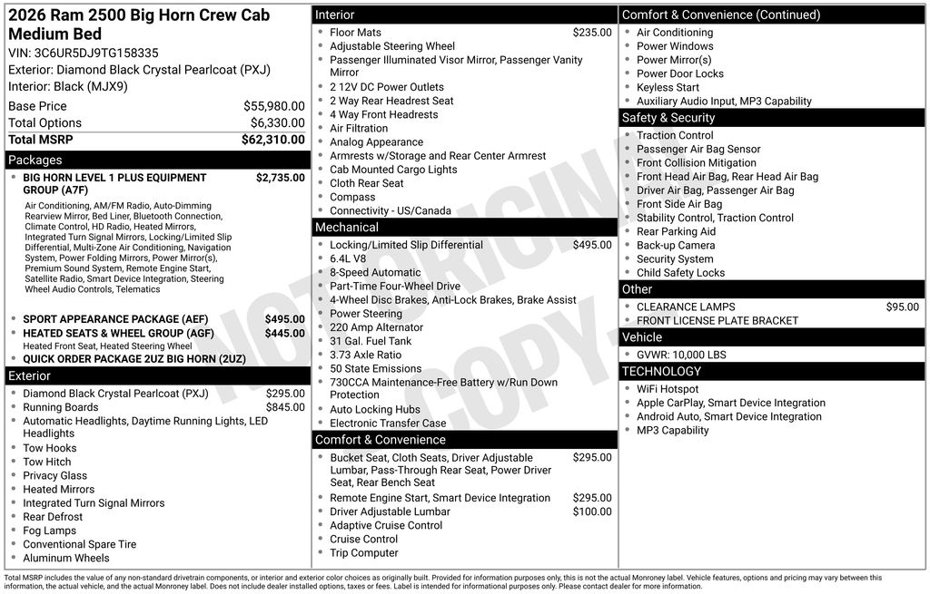 new 2026 Ram 2500 car, priced at $54,412