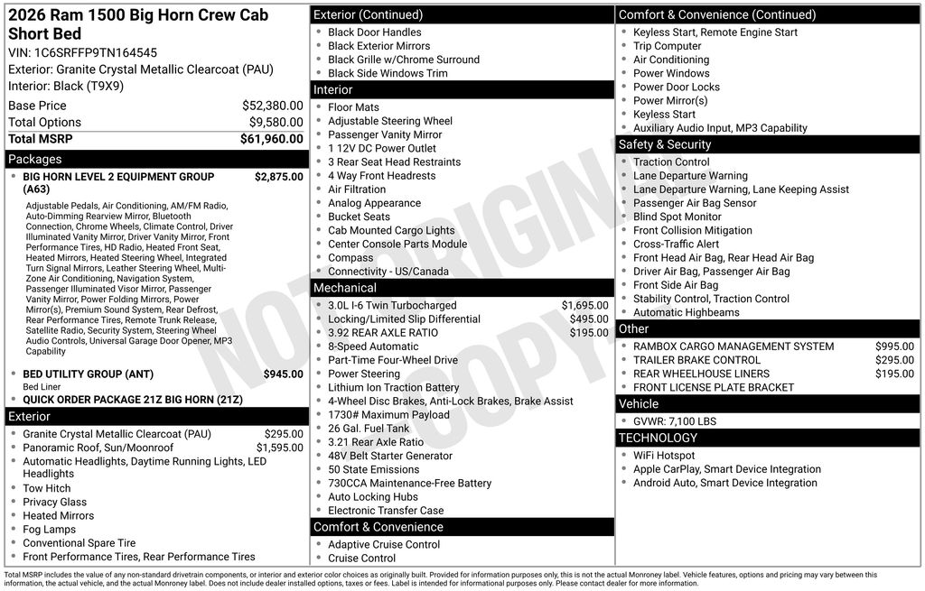 new 2026 Ram 1500 car, priced at $55,288
