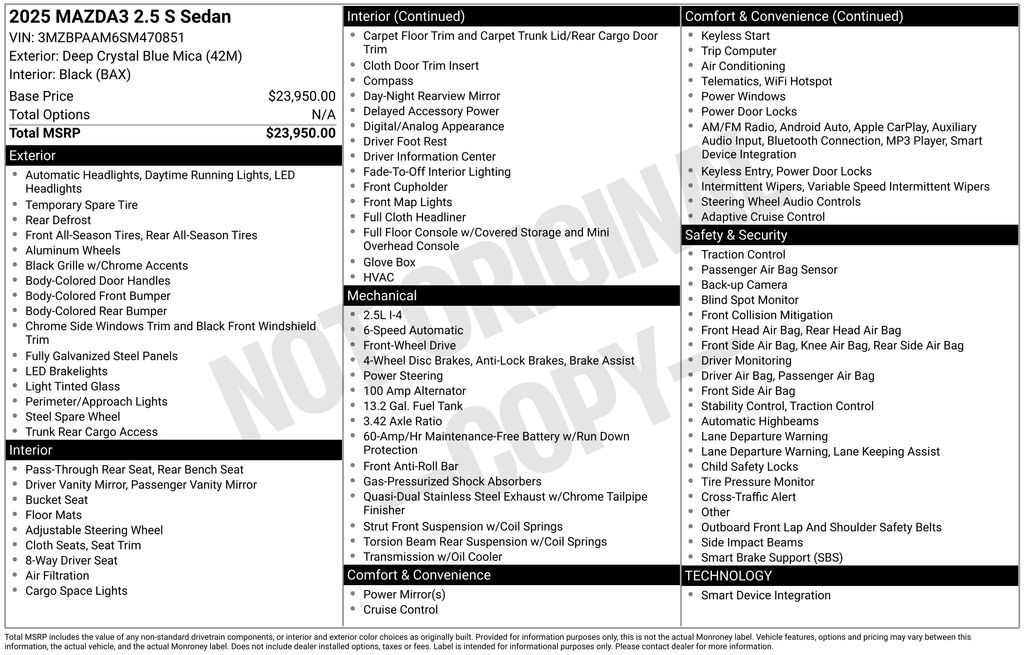 new 2025 Mazda Mazda3 car, priced at $25,335