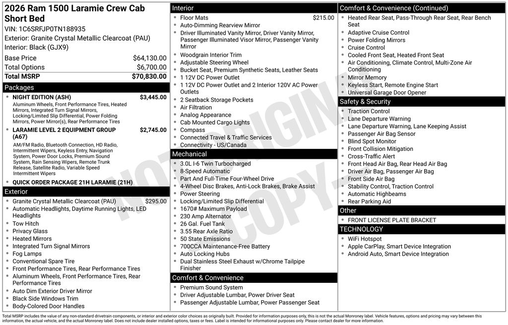 new 2026 Ram 1500 car, priced at $60,741