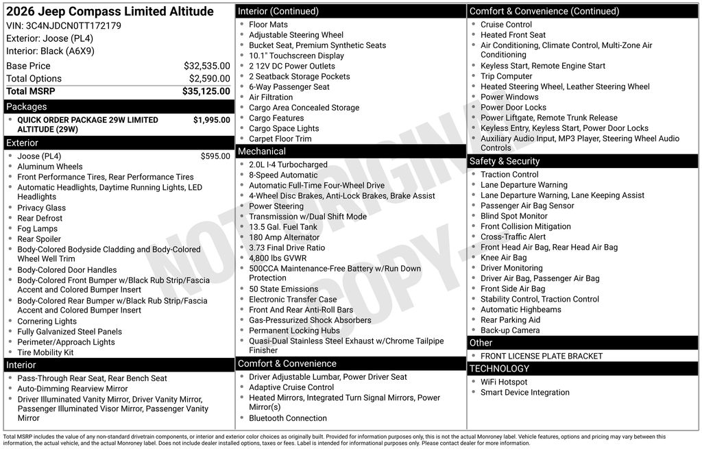 new 2026 Jeep Compass car, priced at $35,523