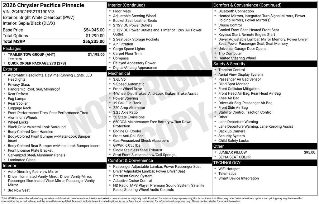 new 2026 Chrysler Pacifica car, priced at $55,980