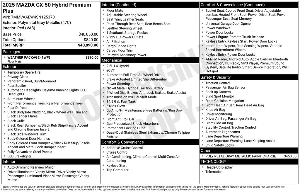new 2025 Mazda CX-50 Hybrid car, priced at $42,310