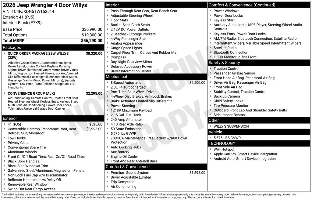 new 2026 Jeep Wrangler car, priced at $56,479