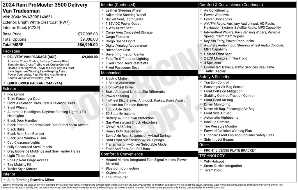 new 2024 Ram ProMaster 3500 EV car, priced at $56,993