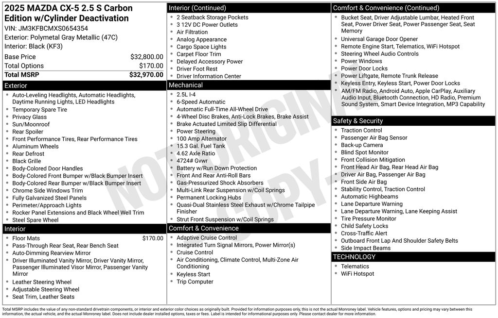 new 2025 Mazda CX-5 car, priced at $33,536