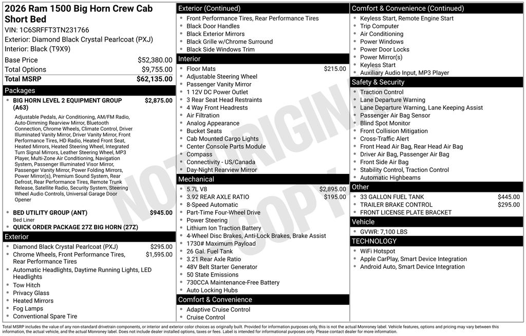 new 2026 Ram 1500 car, priced at $56,118