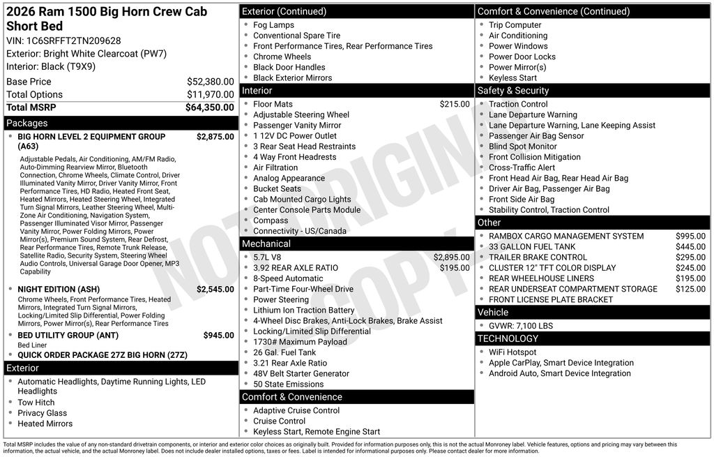 new 2026 Ram 1500 car, priced at $56,375