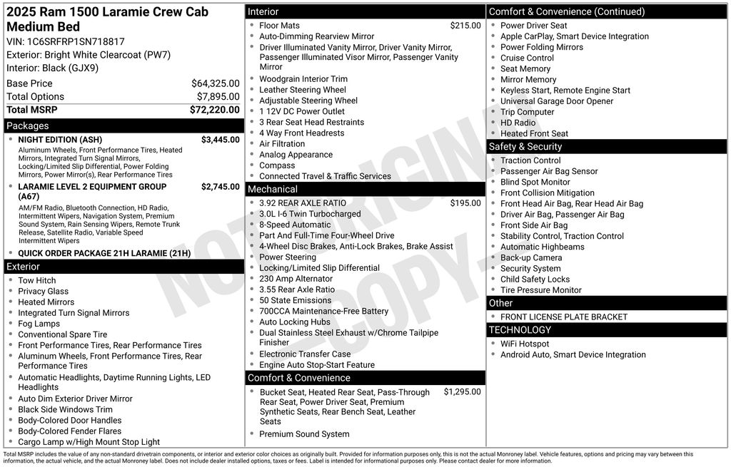 new 2025 Ram 1500 car, priced at $54,218