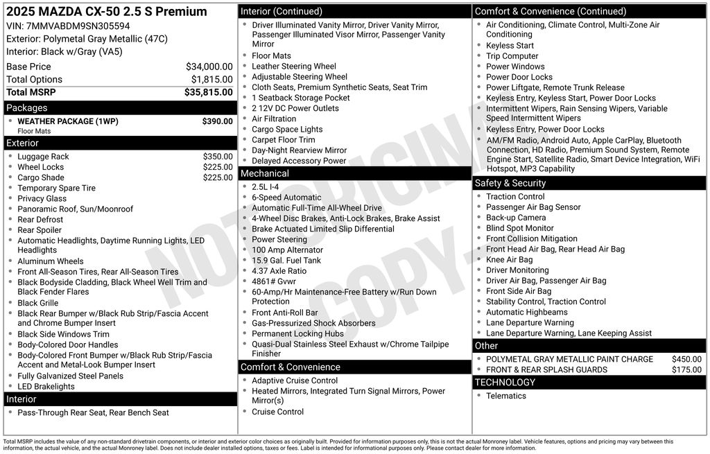 new 2025 Mazda CX-50 car, priced at $37,235