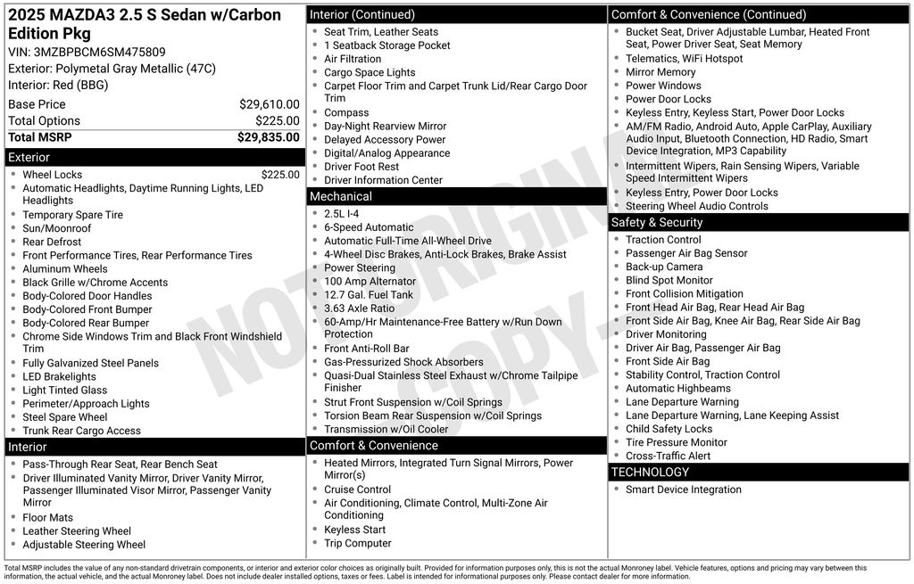 new 2025 Mazda Mazda3 car, priced at $31,020