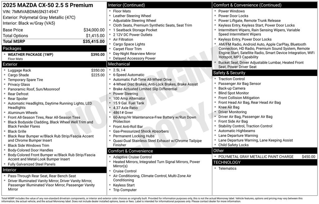 new 2025 Mazda CX-50 car, priced at $36,835