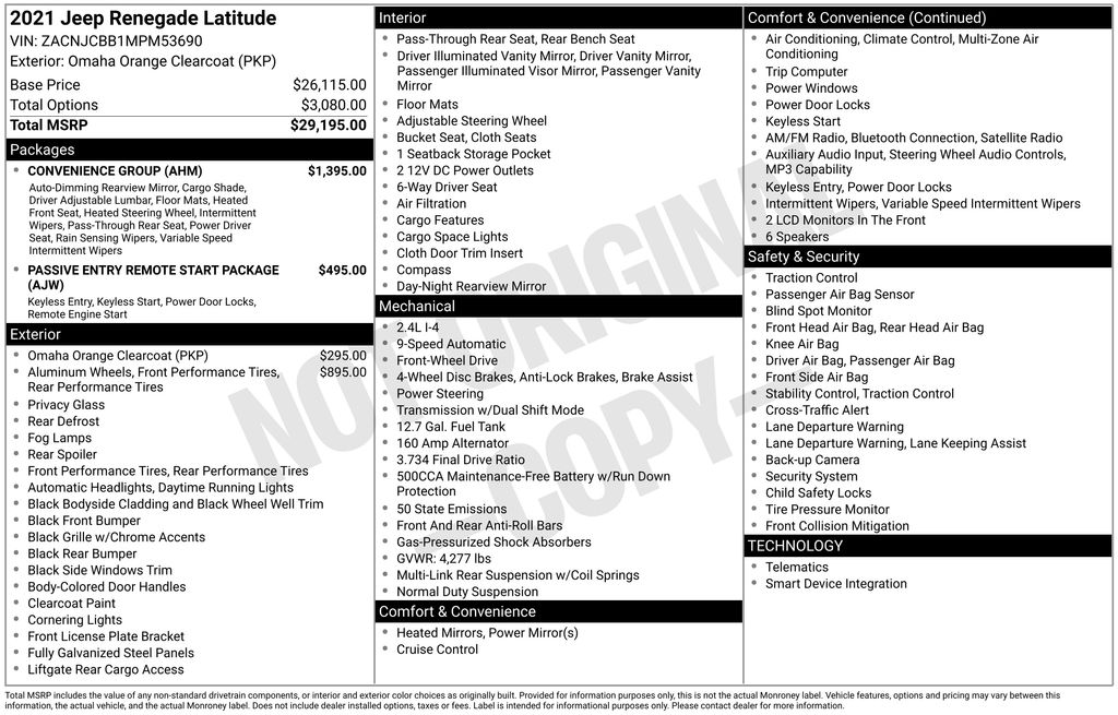 used 2021 Jeep Renegade car, priced at $17,000